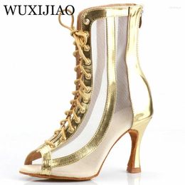 Dance Shoes WUXIJIAO High Boots Latin Ladies Heels Silver Gold Black Three-color Comfortable Salsa Party Sandals