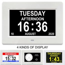 Control Gift Idea Multilanguages Desktop LED Calendar Clock with 12 Alarms,Remote Control and Smart Brightness. Home Office Decoration