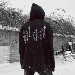 Men's Hoodies Hip-hop Street Casual Long-sleeved Sweater Hooded Tatoo Autumn Chinese Calligraphy Fashion Clothing