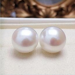 Earrings Large amount of AAAA 1314mm white genuine South China Sea pearl earrings in 14Kp white gold