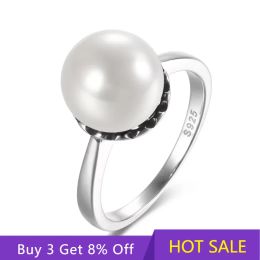 Rings Real 925 Vintage 10mm Pearl Fingerring for Women Couple Elegant Lady's Ring Anniversary Gift Wholesale Jewelry