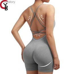 Women's Tracksuits Yoga Sxy Crisis cross back Cami sports jumpsuit womens jumpsuit water bed one-piece exercise Fibre precious top and shorts yq240422