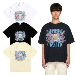 summer rhude tshirt Small crowd fashion RHUDE flag flower print Gramme weight double yarn cotton casual loose short sleeve T-shirt for men women