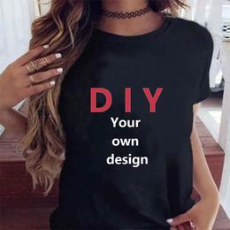 Women's T Shirts 180g Summer All Cotton Round Neck Short Sleeved T-shirt Solid Colour DIY Logo Pattern Women Clothes Harajuku Top