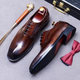 Casual Shoes Luxury Men's Oxfords Genuine Leather Brogue Brown Lace Up Wingtip Dress For Men Office Wedding Party Formal Footwear