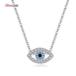 Necklaces TONGZHE Evil Eyes Pendant 925 Sterling Silver Necklace Long Chain Crystal Turkish Eye necklaces Women Girls luck Fine Jewelry