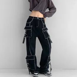 Women's Jeans 2024 Y2K Mujer Multi Pockets Black Baggy Cargo Pants For Women Clothing Wide Leg Lady Trousers Roupas Feminina