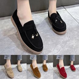 Casual Shoes Four Seasons Women Flat Bottom Non Slip Round Toe Solid Suede Woman's Formal W Flats Comfort Loafers