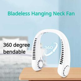 Portable Air Coolers Portable Blade less Suspension Neck Fan 360 Bendable Air Cooling Charging Head USB Mini Fan Outdoor Travel Y240422