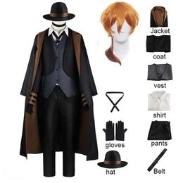 애니메이션 의상 Nakahara chuuya cosplay come 가발 모자 글러브 재킷 바지 나카하라 chuuya 전체 세트 만화를위한 chuuya 의상 y240422