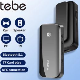 Adapter Tebe 2 IN 1 Bluetooth 5.1 Audio Receiver Transmitter 3.5mm Aux Mic Wireless Stereo Music Adapter TF Card Player with Back clip