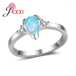 Cluster Rings Fashion Blue Opal Stones Jewellery For Woman Cubic Zirconia Simple Design Engagement Wedding Band Ring Gifts