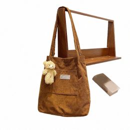corduroy Shoulder Bag Vintage Soft Solid Colour Handbag Clutch Bags Retro Shop Bags Large Capacity Tote for Women u7xy#