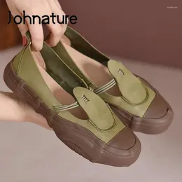 Casual Shoes Johnature Genuine Leather Flats Women Round Toe Mori Girl Style 2024 Spring Shallow Concise Lesiure Retro Ladies