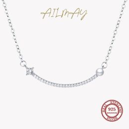 Necklaces Ailmay New Sale 925 Sterling Silver Smile Lucky Pearl Pendant Necklace Simple Elegant For Women Girls Party Accessories Jewelry