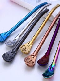 Home Stainless Steel Stirrer Drinking Straw Coffee Spoon Straws Kitchen Dining Barware Rose Gold Rainbow will and sandy1088165