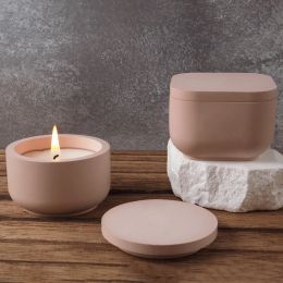 Ceramics Concrete Candle Jar Silicone Mould DIY Handmade Round with lid Plaster Epoxy Resin Storage Box Casting Moulds Home Decor Supplies