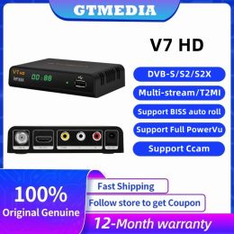 Receivers GTMEDIA V7 HD Support DVBS/S2/S2X AVS+BISS Auto Roll Full PowerVu Unicable 1080P HD USB Wifi Dongle Official Genuine Decoder