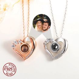 Necklaces S925 Sterling Silver Personalised Photo Projection Love Heart Necklace For Women Birthday Gift 2023 New Fashion Wedding Jewellery