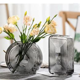 Vases Transparent Vertical Stripes Glass Vase Hydroponic Flower Pots Desk Decoration Artificial Decorative Floral Arrangement