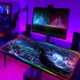 Pads Star Guardian LOL Anime RGB Mouse Pad Keyboard Mat Desk Protector Pc Accessories Gaming LED Mousepad Gamer Deskmat Mause Pads