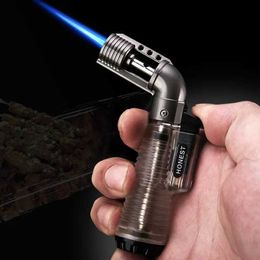 Lighters HONEST Innovative Elbow Direct Injection Inflatable Lighter Portable Transparent Mini Welding Gun Cigar Pipe Lighter Mens Gift T240422