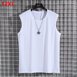 Summer mens sports cotton sleeveless T-shirt round neck loose sports Tank Tops singlet men 8XL 9XL 10XL 12XL 240407