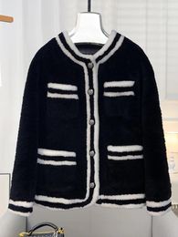 Women's Fur French Black And White Small Fragrant Style Sheep Cut Velvet Coat For Lambhair Composite Integrated Round Neck