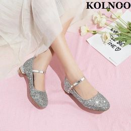 Casual Shoes Kolnoo Handmade Real Pos Ladies Block Heel Pumps Mary Janes Nubuck Leather Round-toe Dress Evening Club Fashion