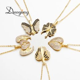 Necklaces DY Custom Butterfly Pendatn Necklace Openable Personalised Letter Name Necklaces Black Zirconia Custom Necklaces Jewellery