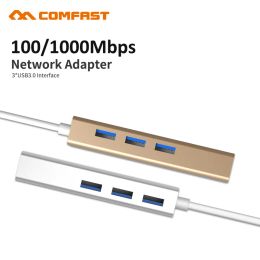 Cards Comfast USB 3.0 to Gigabit Ethernet Adapter 3Port USB 3.0 Hub Bus w/ 10/100/1000 RJ45 Gigabit Ethernet LAN Port Converter HUB
