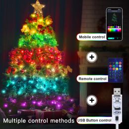 20M Dream Colour USB 5V LED Sting Light Bluetooth Music APP RGBIC Addressable Fairy Lights Birthday Party Garland Christmas Decor with battery D3.0