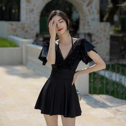 Black One-piece Skirt Bikini Conservative Spring Sweet Department Girl Bellies Show Thin Holiday Swimsuit