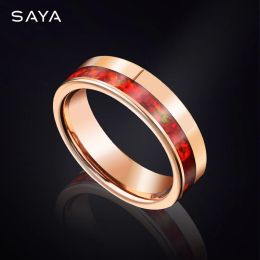 Rings 2022 Stylish Couple Rings for Men Women Tungsten Inlay Red Opal Personalized Wedding Jewelry Customized Lettering,Free Shipping