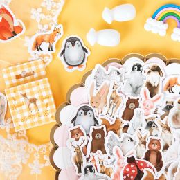 Muhamm 45 PCS Kutulu Çıkartmalar Hayvan Çiftliği Çıkartmaları Sevimli Penguen Dekorasyon Sticker Pulları Scrapbooking Hediye Kız Okul Malzemeleri