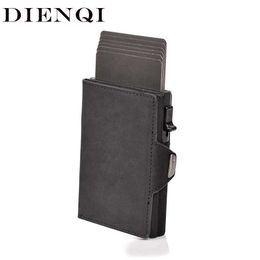 Money Clips % Crazy Horse Genuine Leather Men Wallets Rfid Card Holder Coin Pocket Wallet Money Bags Metal Walet Male Leather Purses Y240422