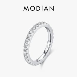 Rings MODIAN Luxury D Colour Moissanite Band Stackable Ring For Women Real 925 Sterling Silver Wedding Jewellery With Exquisite Box Gift