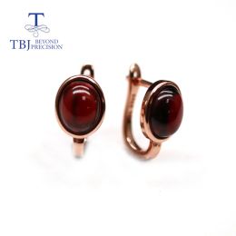 Earrings TBJ,100% Natural Mozambique Garnet clasp earring oval cut 7*9mm 4.6ct fine gemstone Jewellery 925 sterling silver rose gold simple