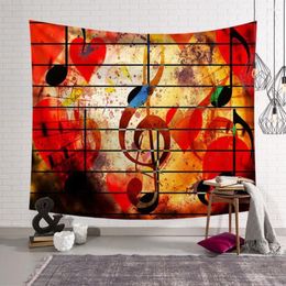 Tapestries Musical Note Tapestry Red Music Theme Wall Hanging Cloth Hip Hop Hippie Style Home Bedroom Living Room Decor Blanket