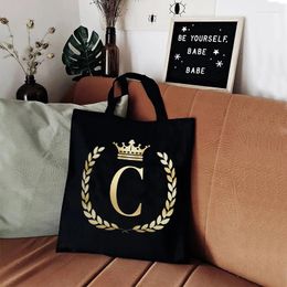 Shopping Bags Custom Tote Bag Add Your Text Print Original Design Black Unisex Fashion Travel Canvas Reusable