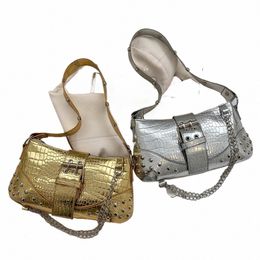 women Fi Shoulder Bag Gothic Ladies Bag Cool Style Trendy Rock Girls Handbag Y2K Rivet Chain for Travel Vacati Daily 34gU#