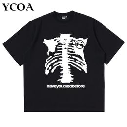 Men Tshirt Oversized Cotton Skulls Gothic Black Graphic Harajuku Hip Hop Streetwear Y2k Tops Short Sleeve Tee Aesthetic Clothing 240421