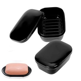 Dishes Soap Holder for Shower Bathroom Travel Draining Bamboo Soap Dish Container Black Storage Box Sealed Portable Creative