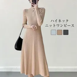 Casual Dresses Autumn And Winter Japanese Korean Half High Neck Waist Mid Length Over Knee Sweater Skirt Underlay Knitted Dress