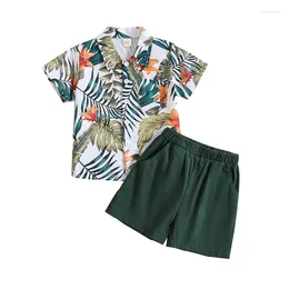 Clothing Sets FOCUSNORM 1-5Y Toddler Kids Boys Clothes Short Sleeve Leaves Print Single Breasted Shirt With Elastic Waist Shorts