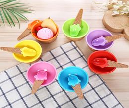 Cute Plastic Ice Cream Bowl With Spoon EcoFriendly Dessert Colorful tart Bowls Container Set Cup Children Tableware M14604255656