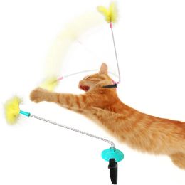 Toys Cat Selfexcited Collar Neck Toy Spring Feet With Tap Tease Cat Stick Training Feather Toy Pet Supplies Funny Throwing Toys