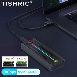 Enclosure TISHRIC Dual Protocol SSD NVME M2 Hard Drive Enclosure RGB Aluminum M.2 To USB3.1 Gen1 5Gbps Gen2 10Gbps Type C NGFF NVME Case