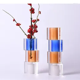 Vases Multi-layer Folding Crystal Glass Vase Transparent Flower Pots Decorative Arrangement Desk Decoration Color Floral