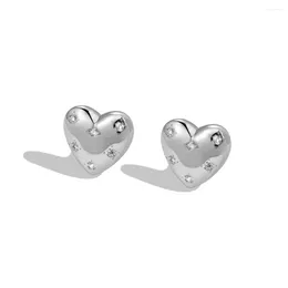 Stud Earrings S925 Women's Pure Silver Simple Love Zirconia Inlay Suitable For Fashionable Women